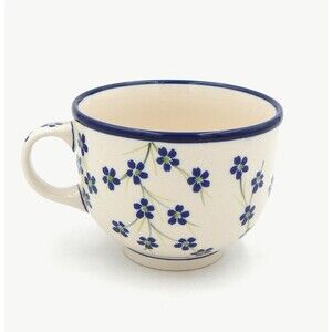 Zaklady Polish Pottery Forget Me Not Mug Coffee Cup Floral Blue White Tea